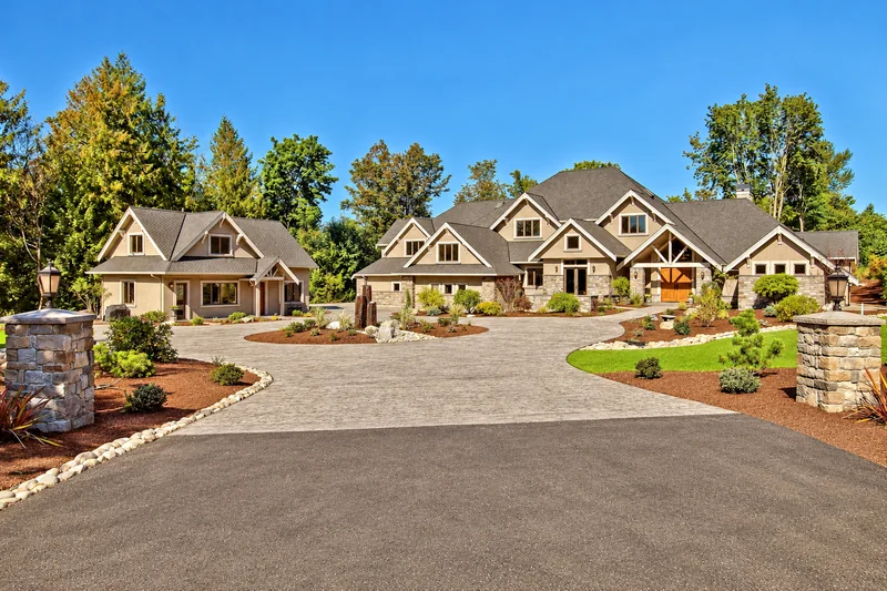 Bear Creek: Main home and adjacent building across the landscaped drive