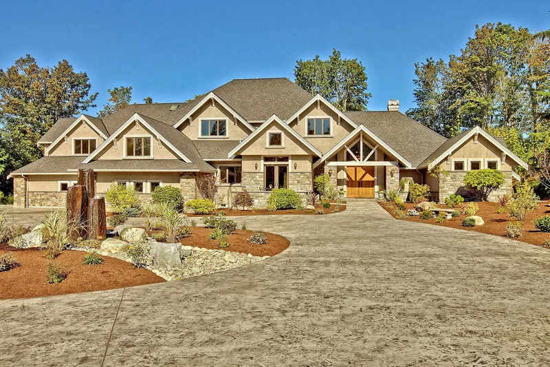 Bear Creek: Gabled front exterior with stone accents