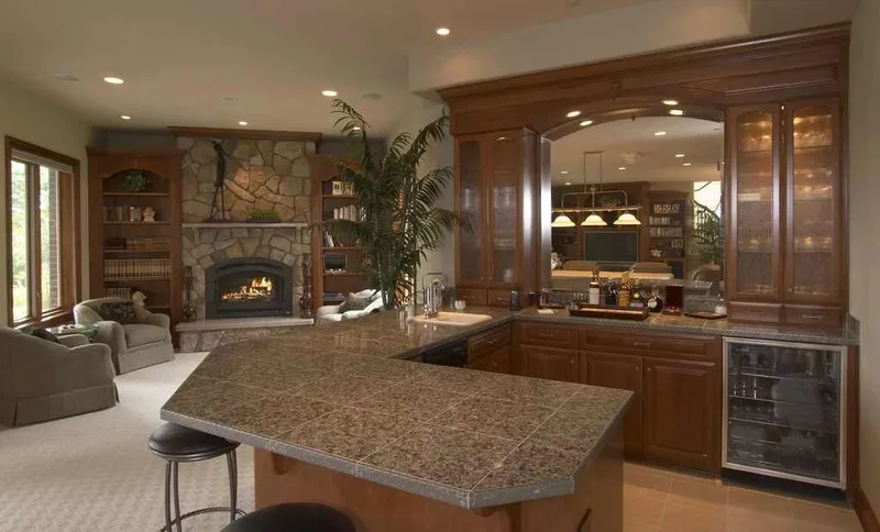 Duvall Valley: Wet bar looking toward the stone fireplace