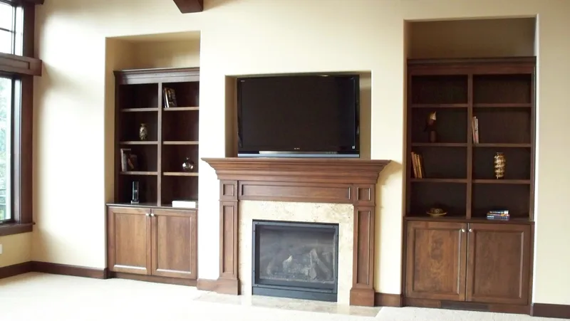 Eagle Shores, Lot 3: Fireplace and flanking wood built-ins