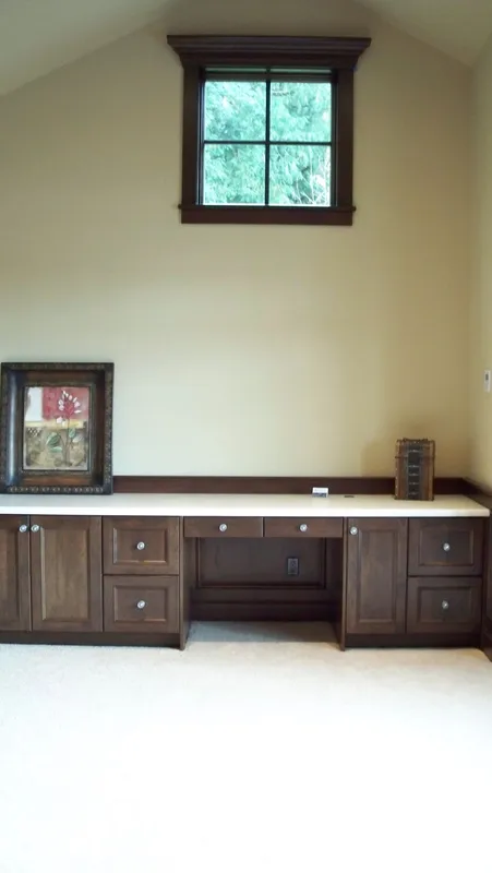 Eagle Shores, Lot 3: Wood built-ins beneath a small window