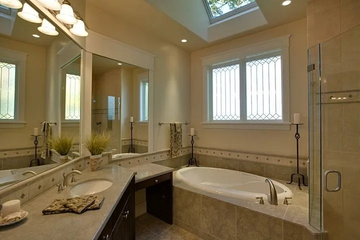 Eagle Shores, Lot 3: Bathroom with bathtub, vanity and tiled shower