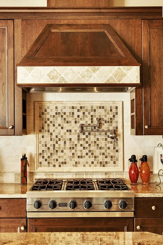 Eagle Shores, Lot 3: Range and tiled backsplash in a vertical view