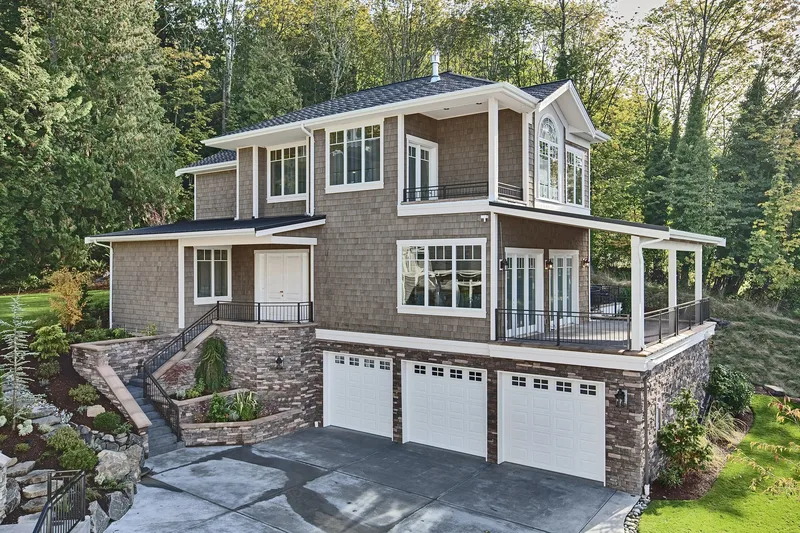 Eagle Shores, Lot 4: Front exterior showing the garage and balconies