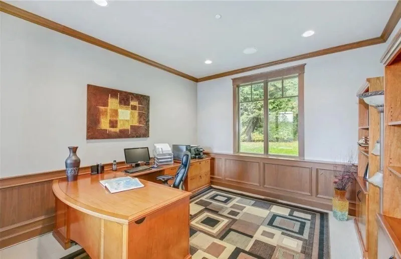 Eagle Shores, Lot 4: Study with wood paneling and a garden window