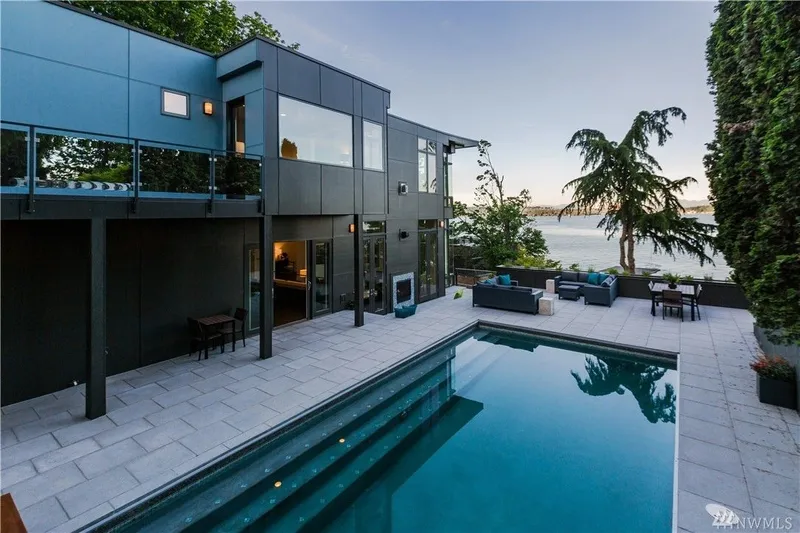 Lake Washington, Madrona: Outdoor pool and terrace beside the home