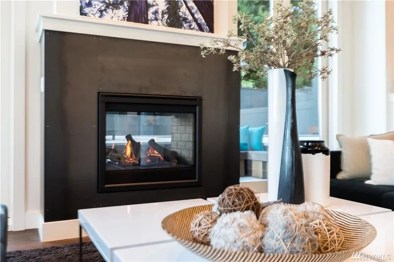Lake Washington, Madrona: Living room fireplace detail