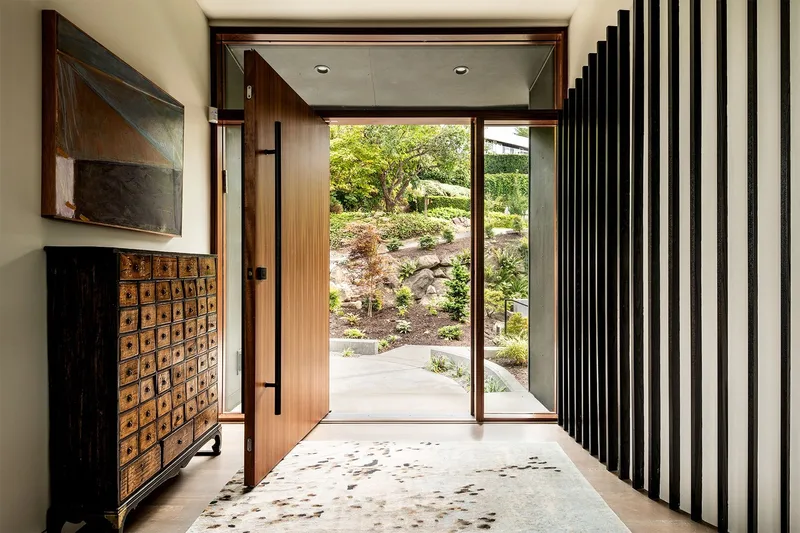 Mercer Island, indoor-outdoor: Entry hall opening toward the garden