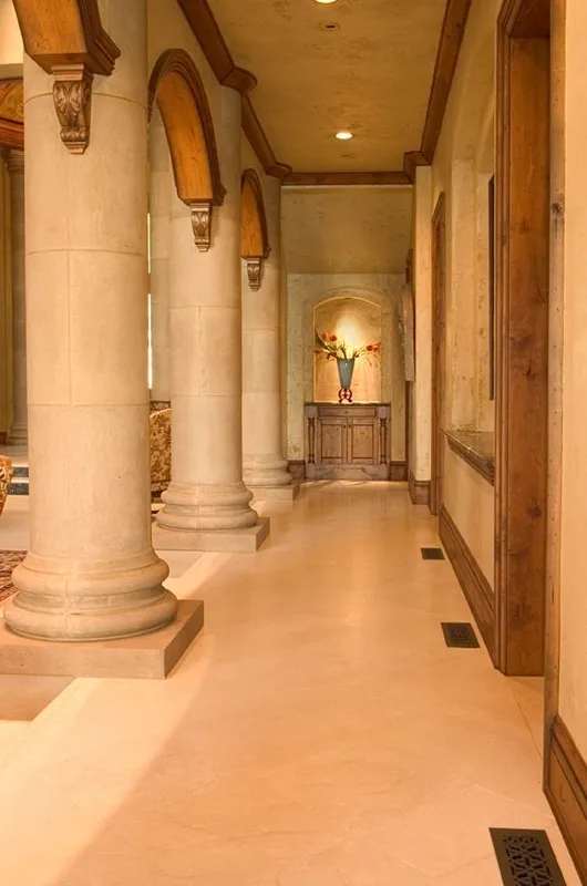Mercer Island waterfront: Interior hall lined with columns and arched openings