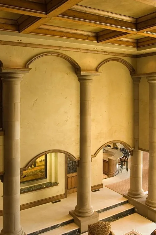Mercer Island waterfront: Upper-level view across the columned entry hall