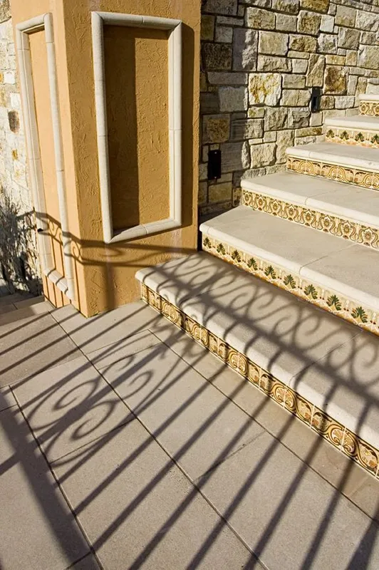 Mercer Island waterfront: Decorative tile risers on the exterior staircase