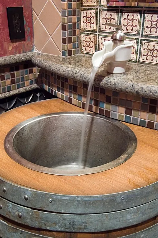 Mercer Island waterfront: Close view of the powder room basin and tiled counter