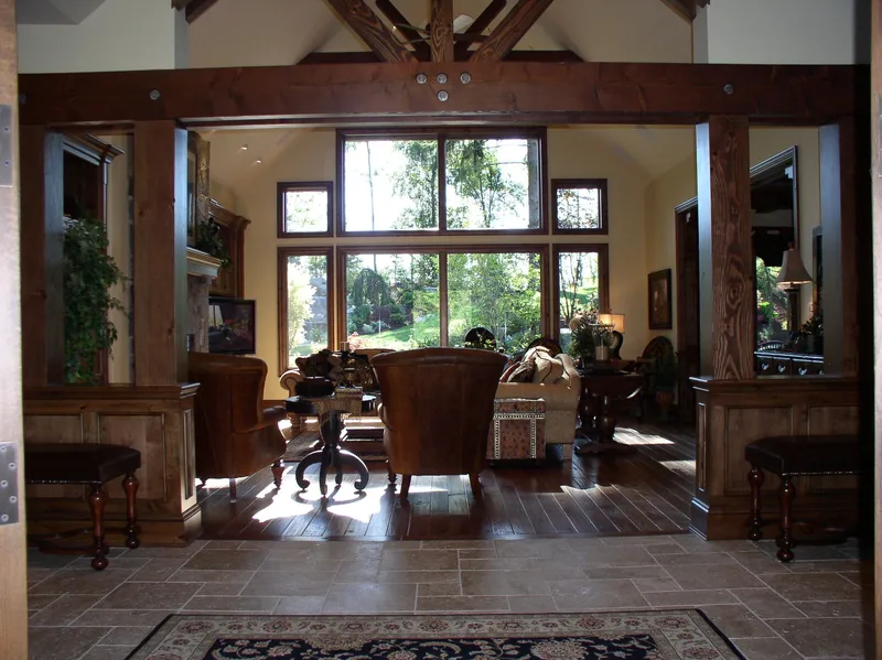 Woodinville Craftsman: View from the entry into the window-lined great room