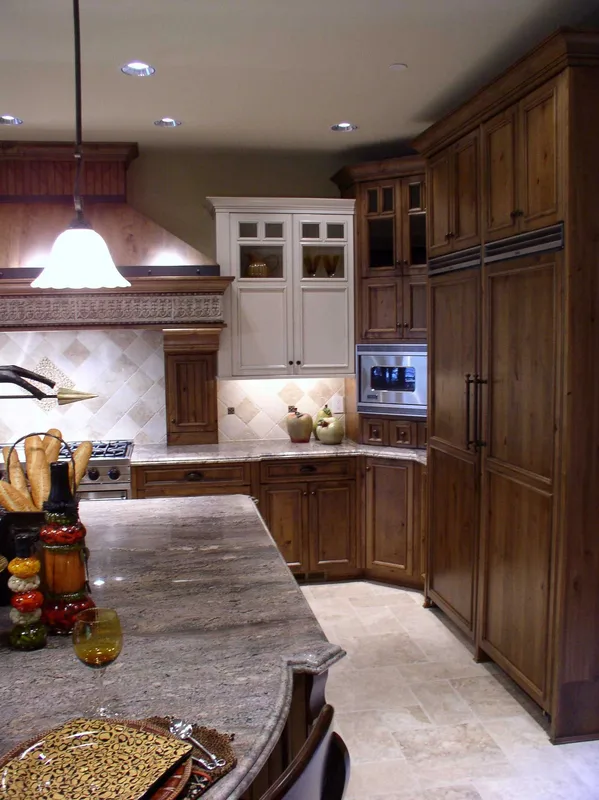 Woodinville Craftsman: View along the island toward the kitchen appliances